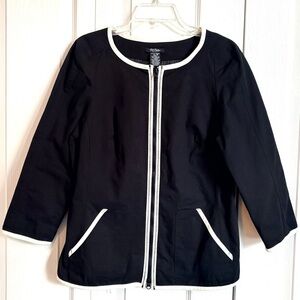 Bob Mackie Black Jacket with White Trim Zip Front